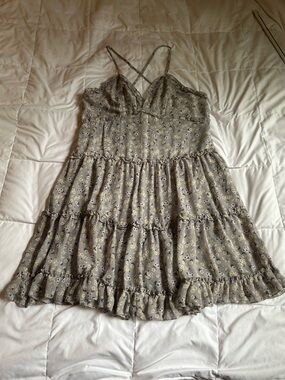 Gray Floral Ruffle Tiered Sundress